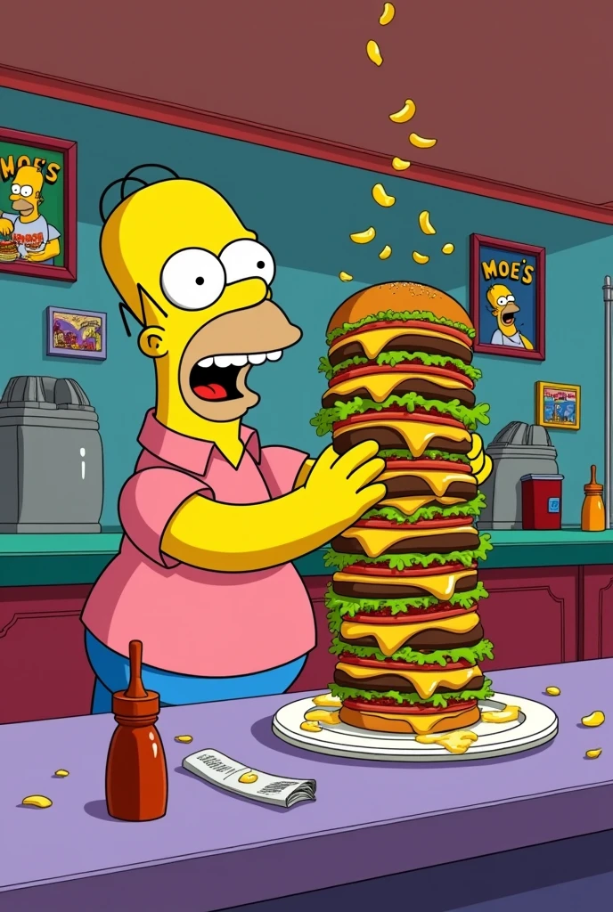 Homer Simpson eating a hamburger 