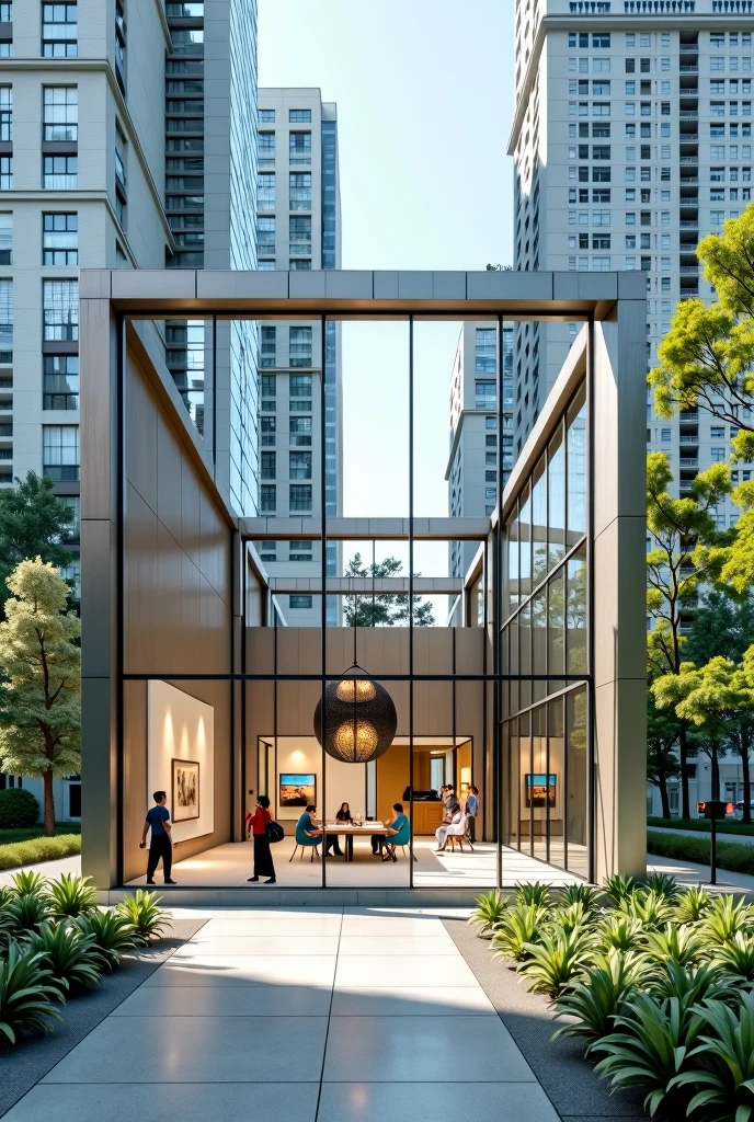 An art pavilion, with a size of 100 square meters, in which its construction system is made of steel, with plenty of glass spaces for internal viewing