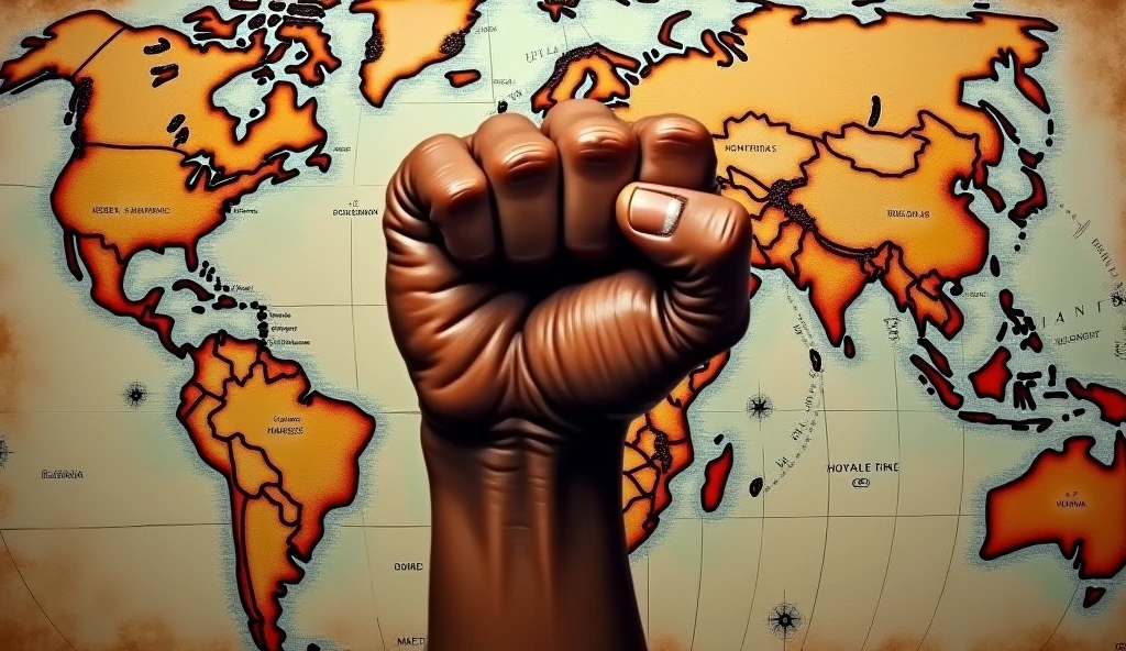 oil painting, fist on old political map