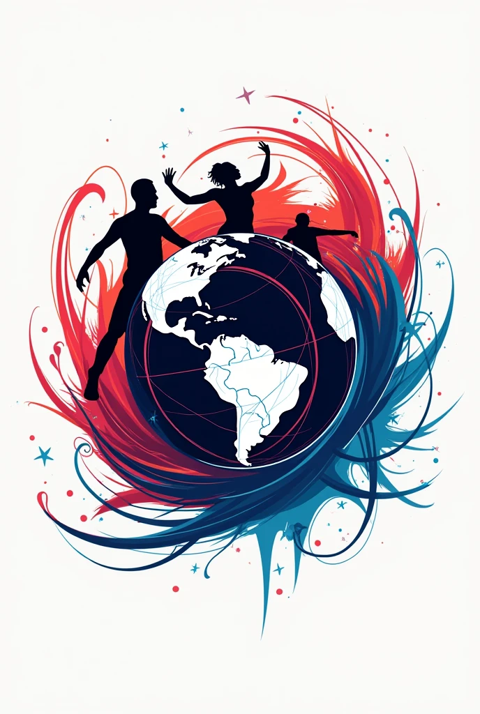 Design a dynamic and modern logo for a dance studio named 'Dance Planet.' The logo should convey energy, creativity, and movement, reflecting the vibrant spirit of hip-hop and other dance styles. Incorporate elements that represent both the 'planet' concept, such as a globe or circular shape, and the 'dance' theme, like stylized figures in motion, rhythmic lines, or abstract patterns. Use bold, contrasting colors that stand out and capture attention. The logo should be versatile enough to work across different media, from digital platforms to physical signage."