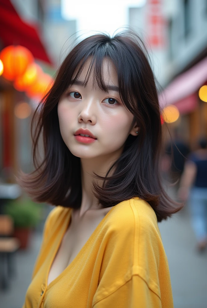 A Korean model with bangs and medium-long hair that looks like Yeojin that looks real and is cute THAT THE QUALITY LOOKS REAL