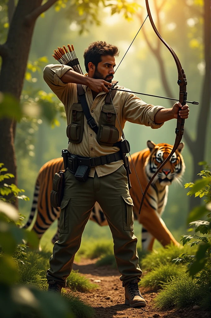 Zubeen Garg with archery with forest background Tiger 