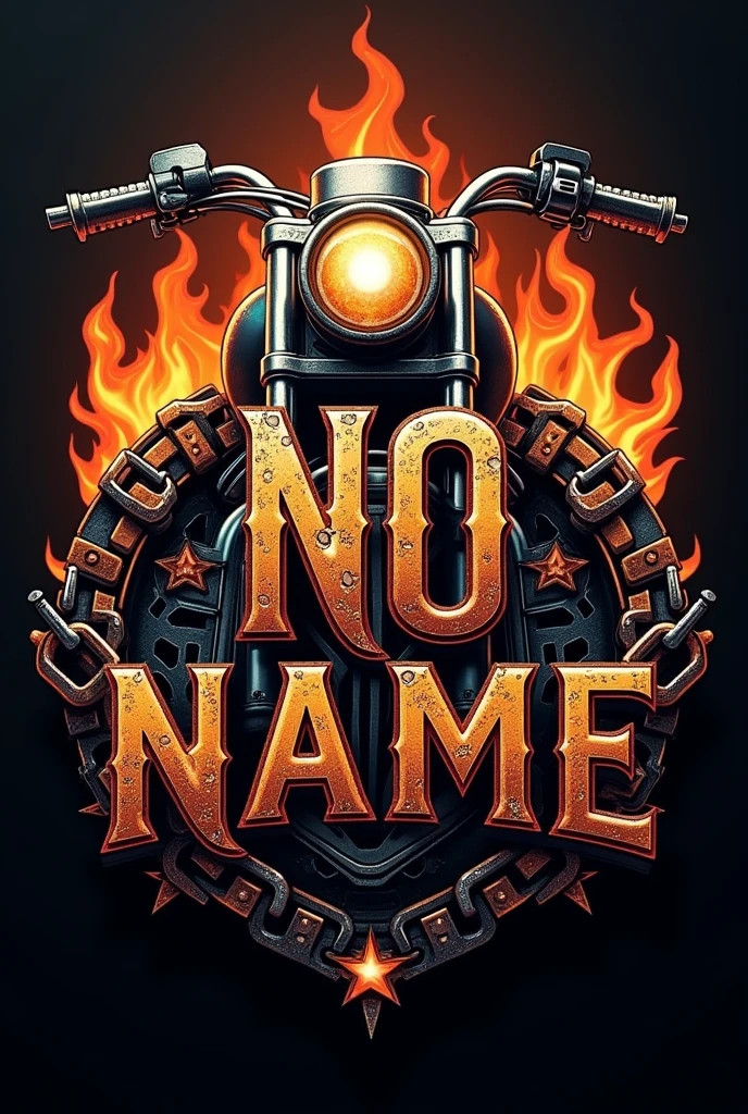 Generate a realistic 3D, high qualty and colored bikers logo with written words " NO NAME"
