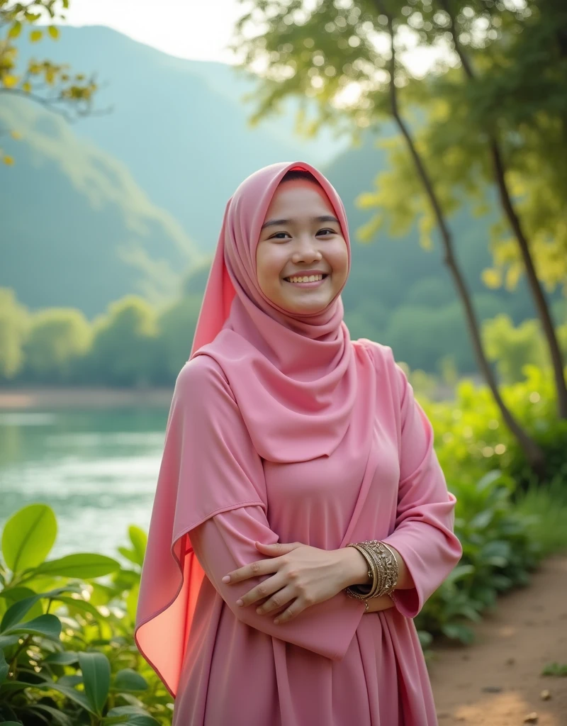 high definition, Islamic Girl, 21 years old, Cover Ijtihad, pink, Narak, beautiful, Sharp wit, cheerful, Southern Border, Thai, South,