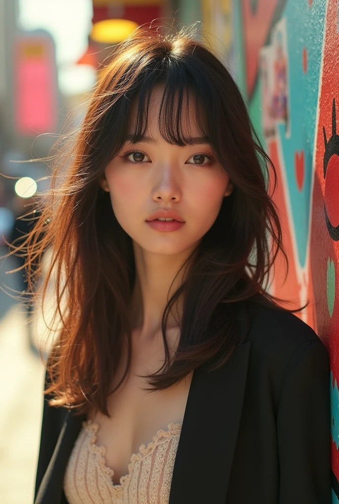 A Korean model with bangs and medium-long hair that looks like Yeojin that looks real and is cute THAT THE QUALITY LOOKS REAL