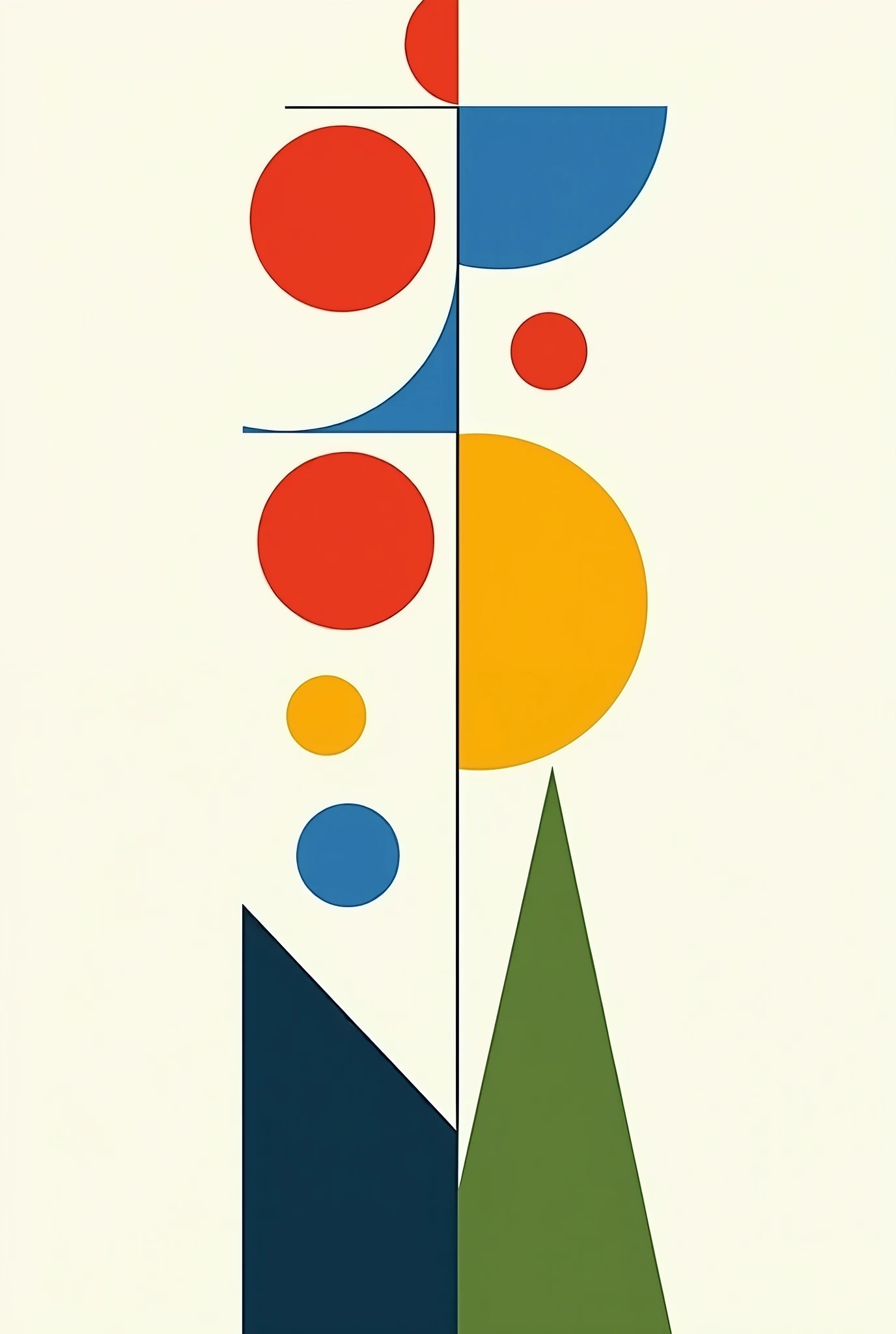 a minimalist image with geometric shapes and vibrant colors, without transparencies or gradients, in orientation "portraite" (vertical)