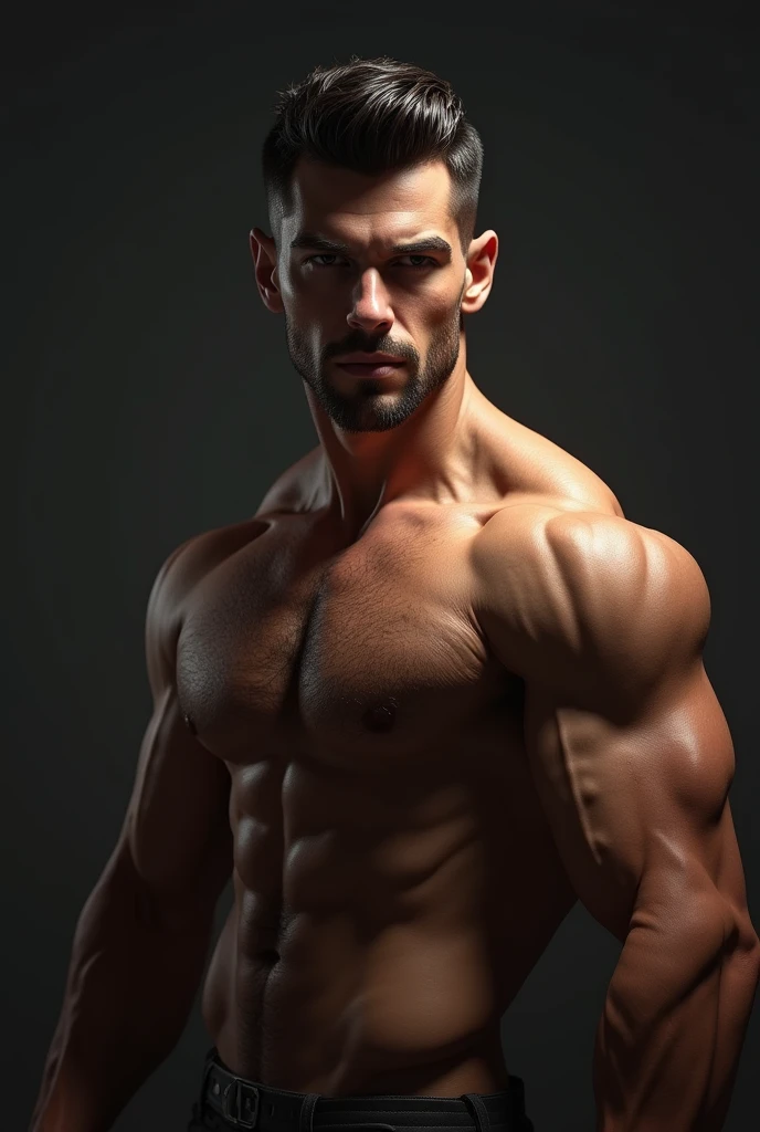 muscular sexy man, full body, extremely detailed face and body, perfect facial features, piercing eyes, chiseled jawline, detailed muscles, shirtless, strong pose, dynamic lighting, dramatic shadows, cinematic lighting, hyper realistic, 8k, photorealistic, unreal engine, concept art, dramatic colors, moody lighting