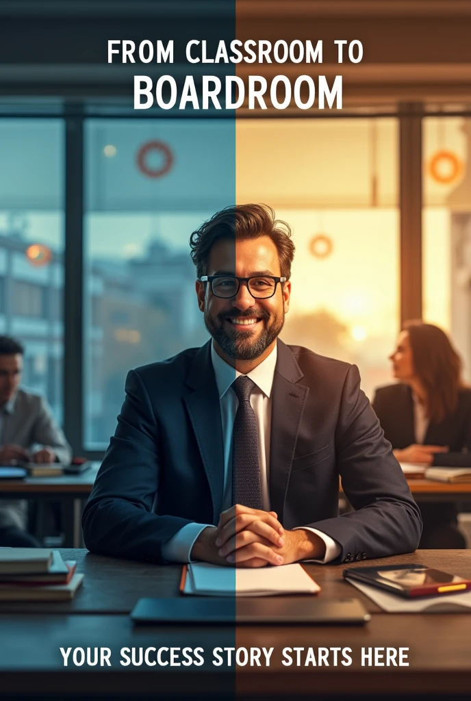 Visual Storytelling with Alumni Success:
- Concept: Feature a split image showing an alumnus in their current successful role (e.g., CEO, entrepreneur) with a "before" shot of them as a student at the MBA college. Use a headline like, "From Classroom to Boardroom."
- Tagline: "Your Success Story Starts Here