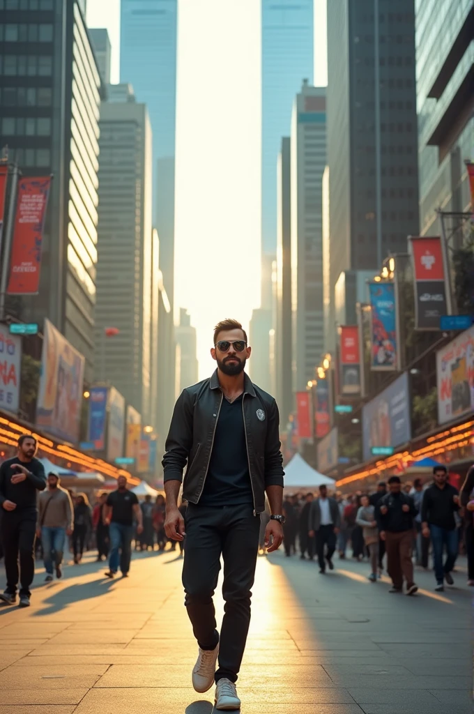 Virat Kohli on the road infront of Skyscraper 