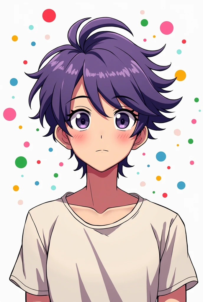 as if a person had drawn roughly, anime, man, neat purple hair, youtube profile, white wallpaper, dot art