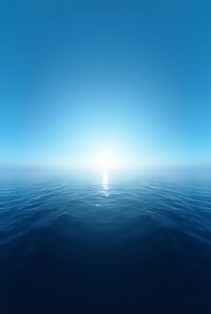 create a 360 panorama with a clear blue sky without clouds with a sun at the end and a dark ocean below with no waves the sun not so bright just the little ball of the sun at the end and no clouds the ocean without any waves the sun is not to reflect much brightness in the water