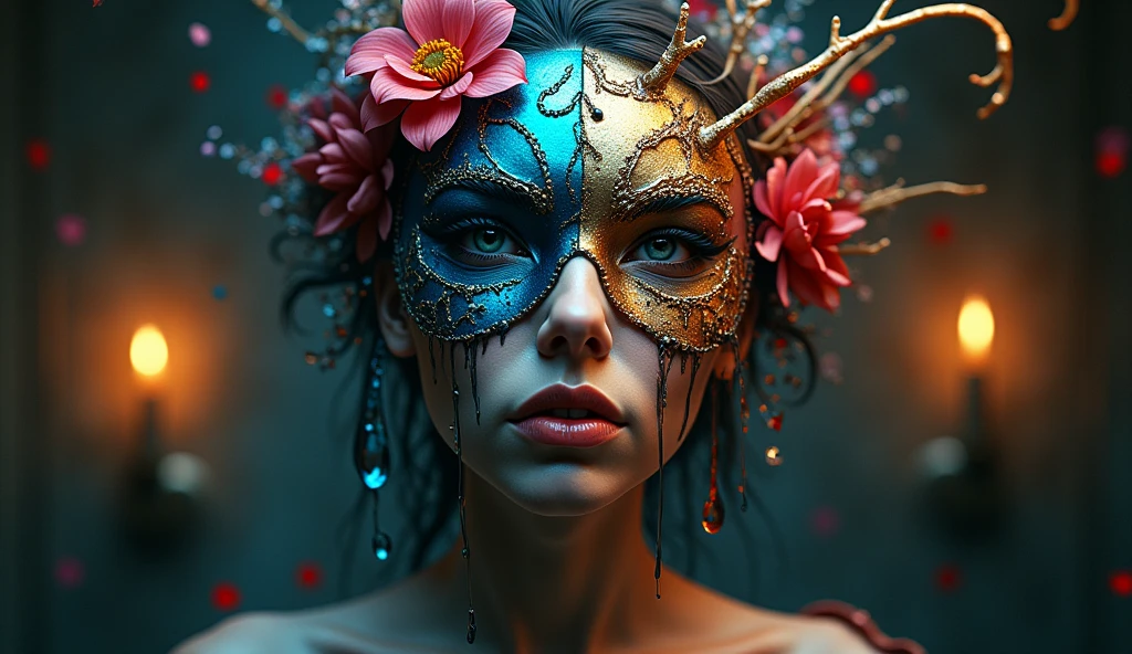 Good and evil mask drip falling my face