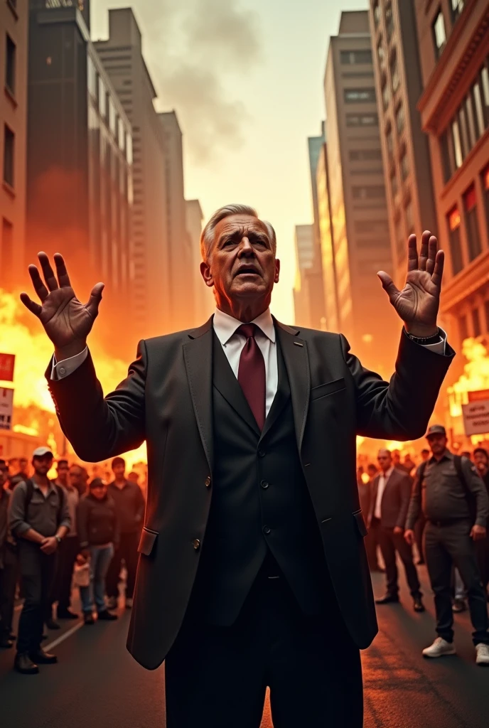 President of the federal senate surrounded by fire, amid the people's protest