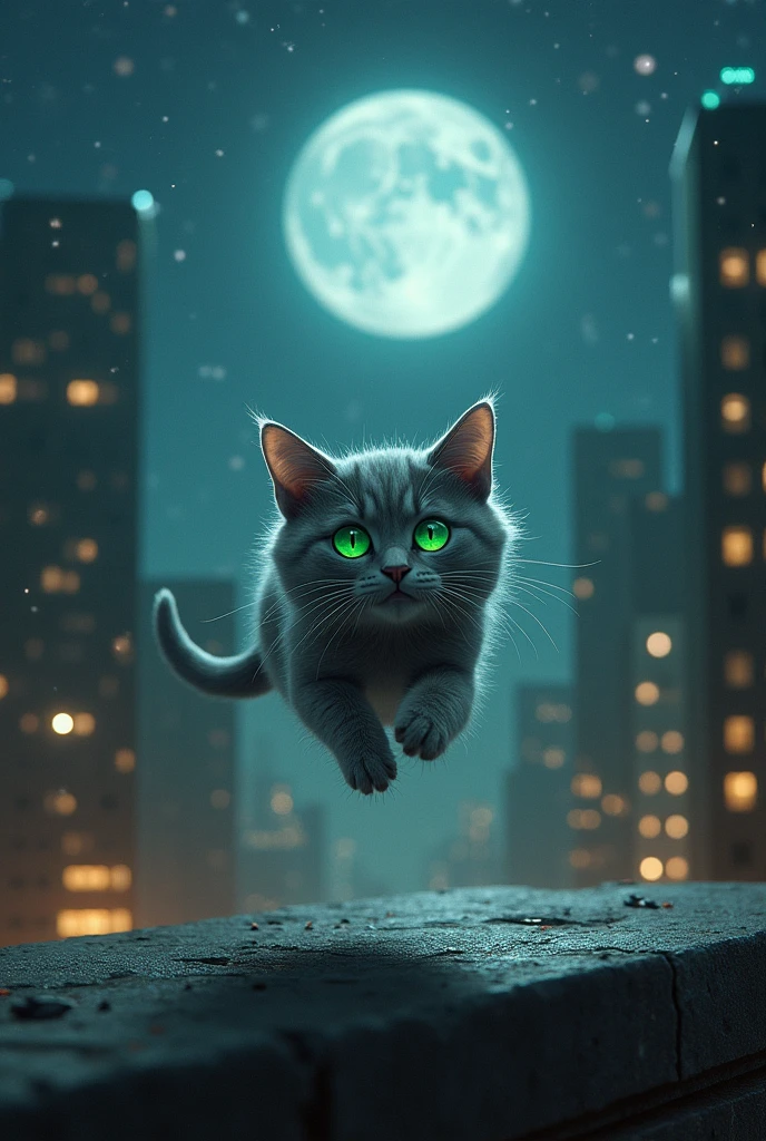 Crazy cat grey night rooftop