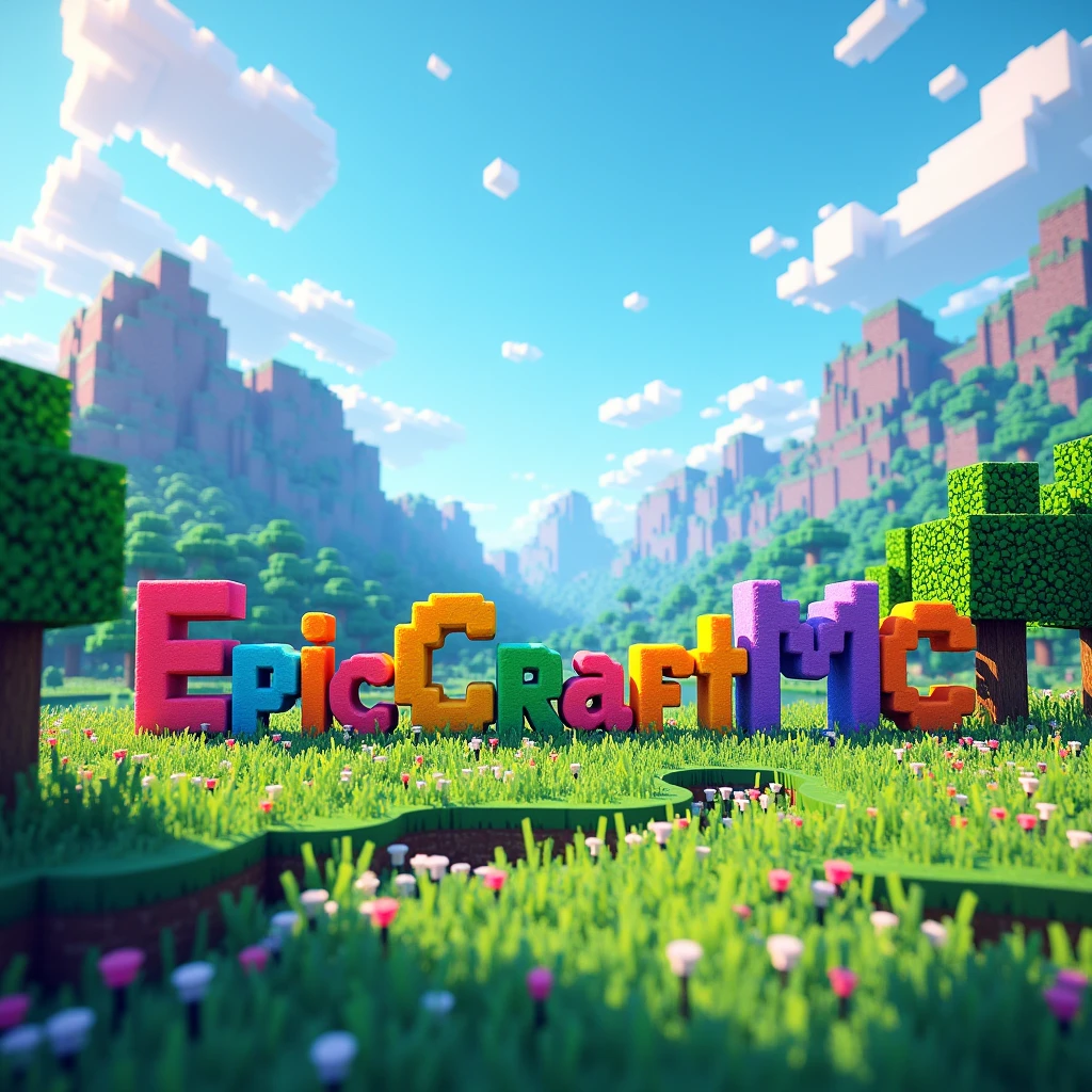 Create a Minecraft image where it says EpicCraftMC in the middle with a nice MINECRAFT background
