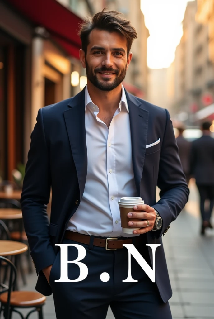 Create an advertisement for a clothing brand and show the brand name, which is B..N that a man appears 