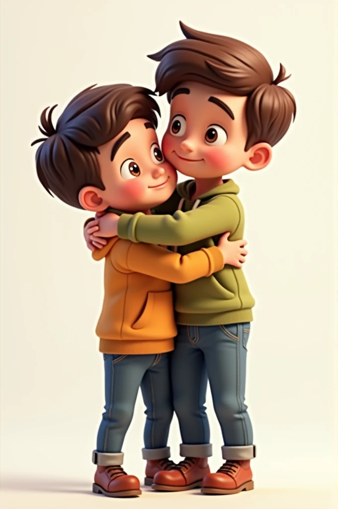 A young boy hug a man 3d cartoon image
