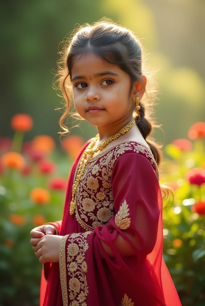 A beautiful cute girl well dressed like Indian but her face is blurred