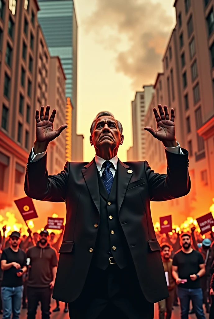 President of the federal senate surrounded by fire, amid the people's protest