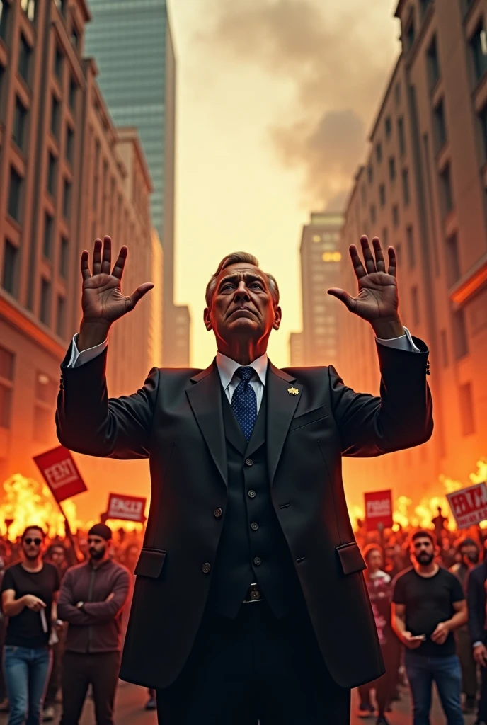 President of the federal senate surrounded by fire, amid the people's protest