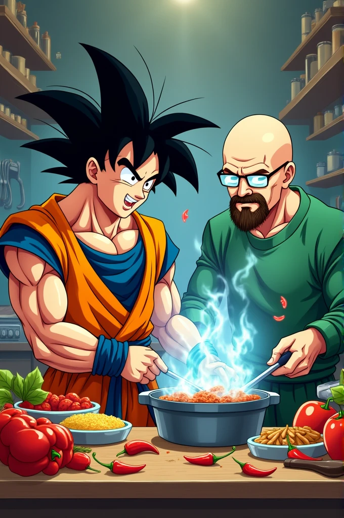 Goku from dragon ballz Cooking with walter white from breaking bad