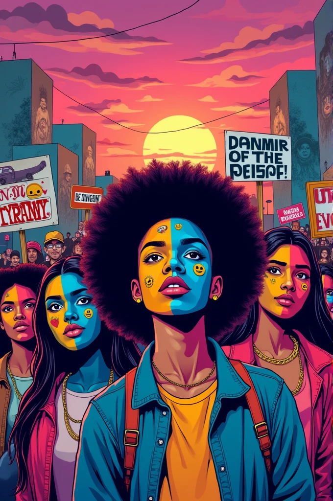 Make a art with the mix of GEN-Z and protest against dictator .