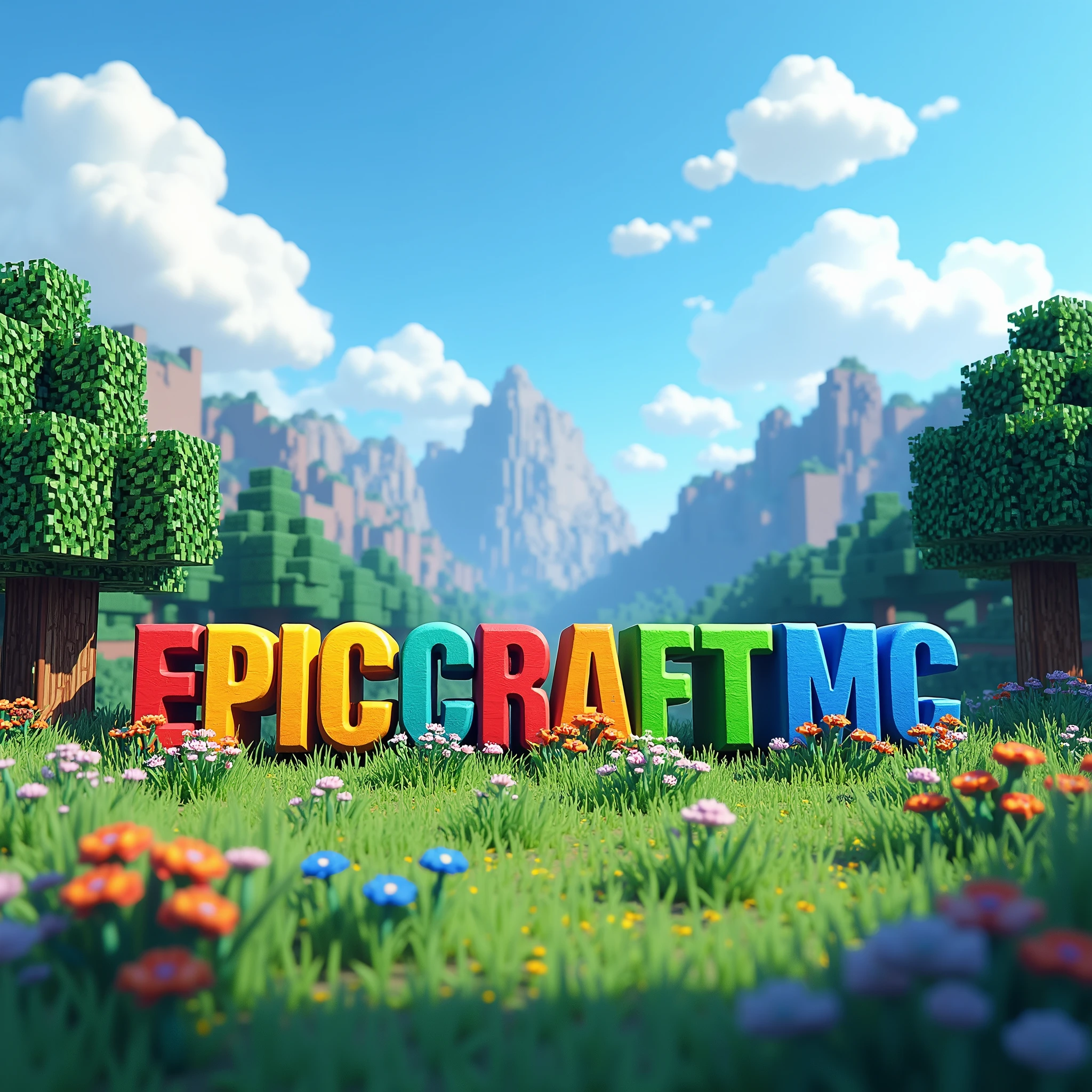 Create a Minecraft image where it says EpicCraftMC in the middle with a nice MINECRAFT background