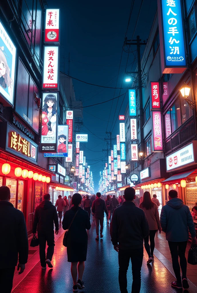 Generate me a image of japan street at night with neon colours