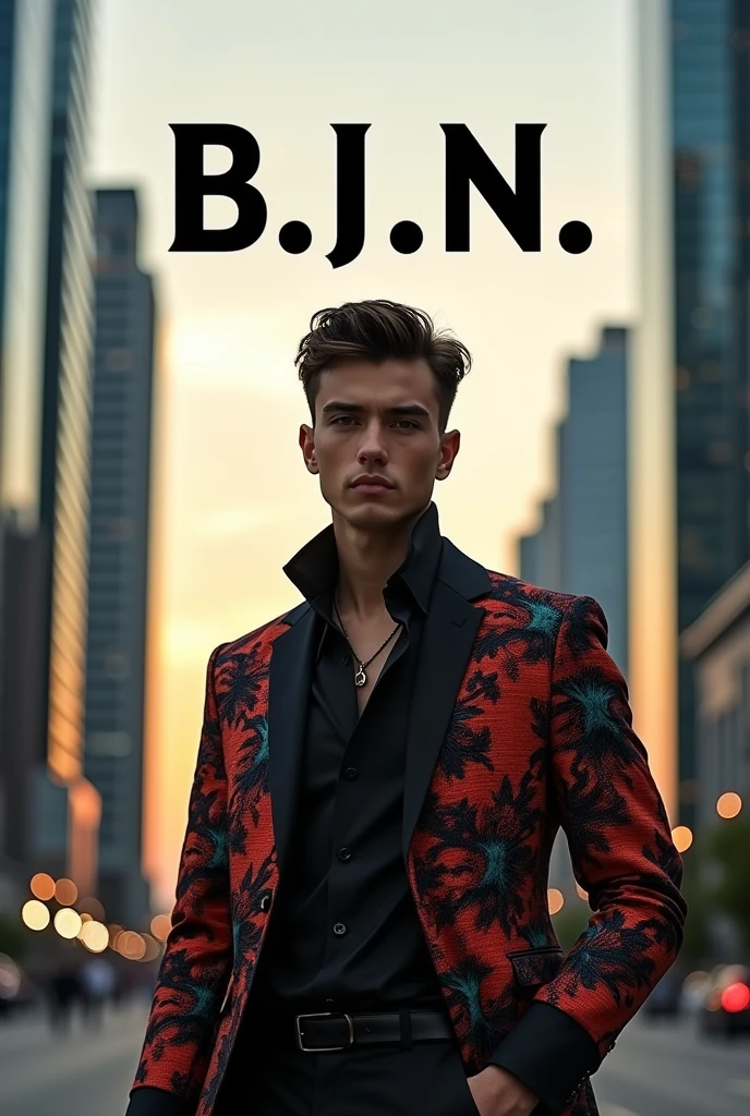 Create an advertisement for a clothing brand and show the brand name, which is B..N that a man appears