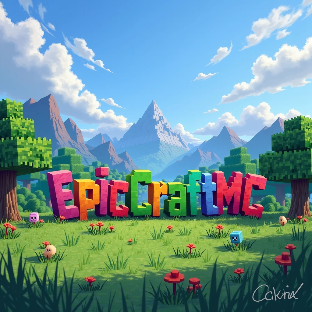 Create a Minecraft image where it says EpicCraftMC in the middle with a nice MINECRAFT background