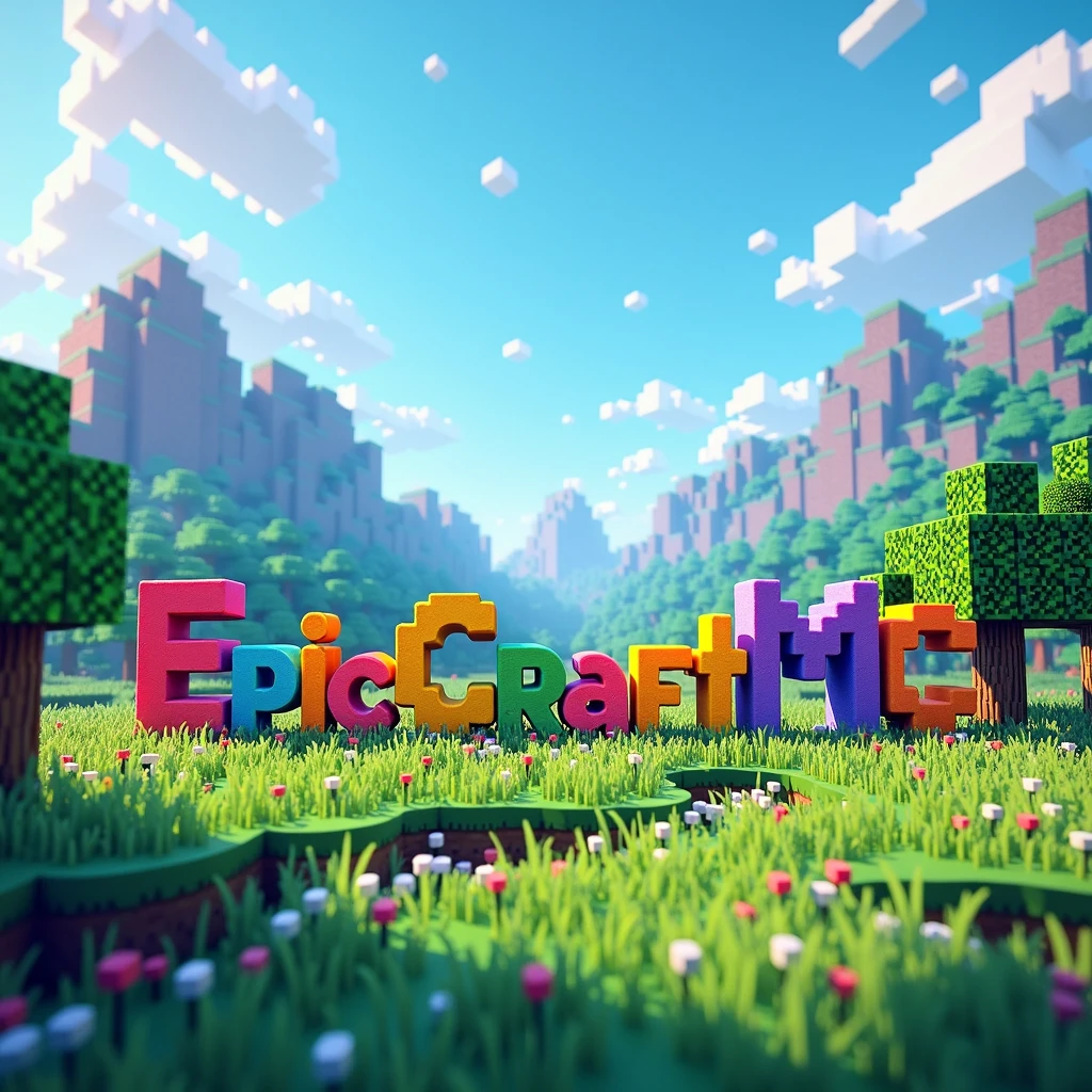 Create a Minecraft image where it says EpicCraftMC in the middle with a nice MINECRAFT background