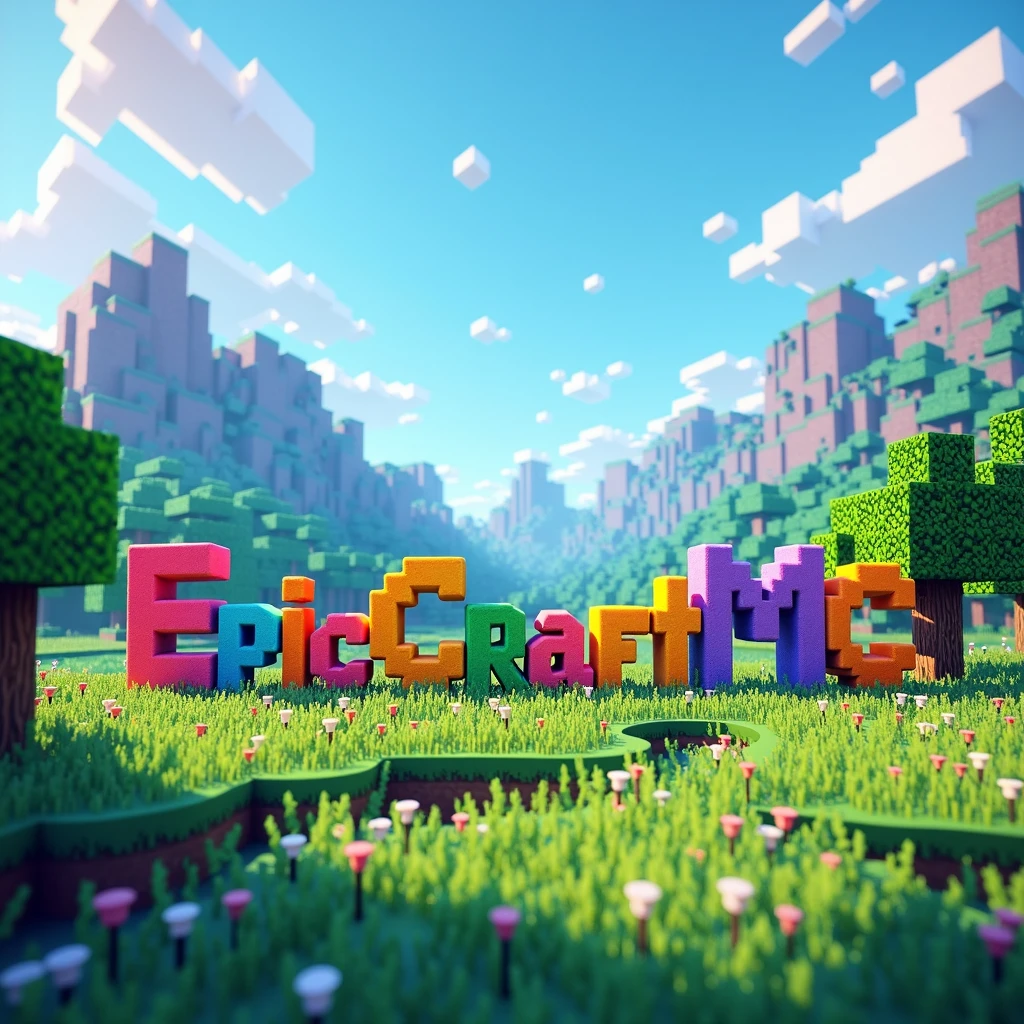 Create a Minecraft image where it says EpicCraftMC in the middle with a nice MINECRAFT background
