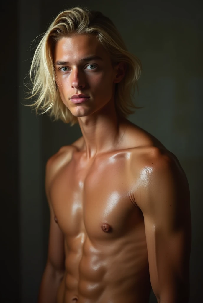 ((masterpiece)), ((best quality)), (detailed), perfect, solo, link, gorgeous boy, luscious lips, blonde hair, sexy, sexy marked collarbones, (((oiled body))), (((sweated body))), large bulge, 