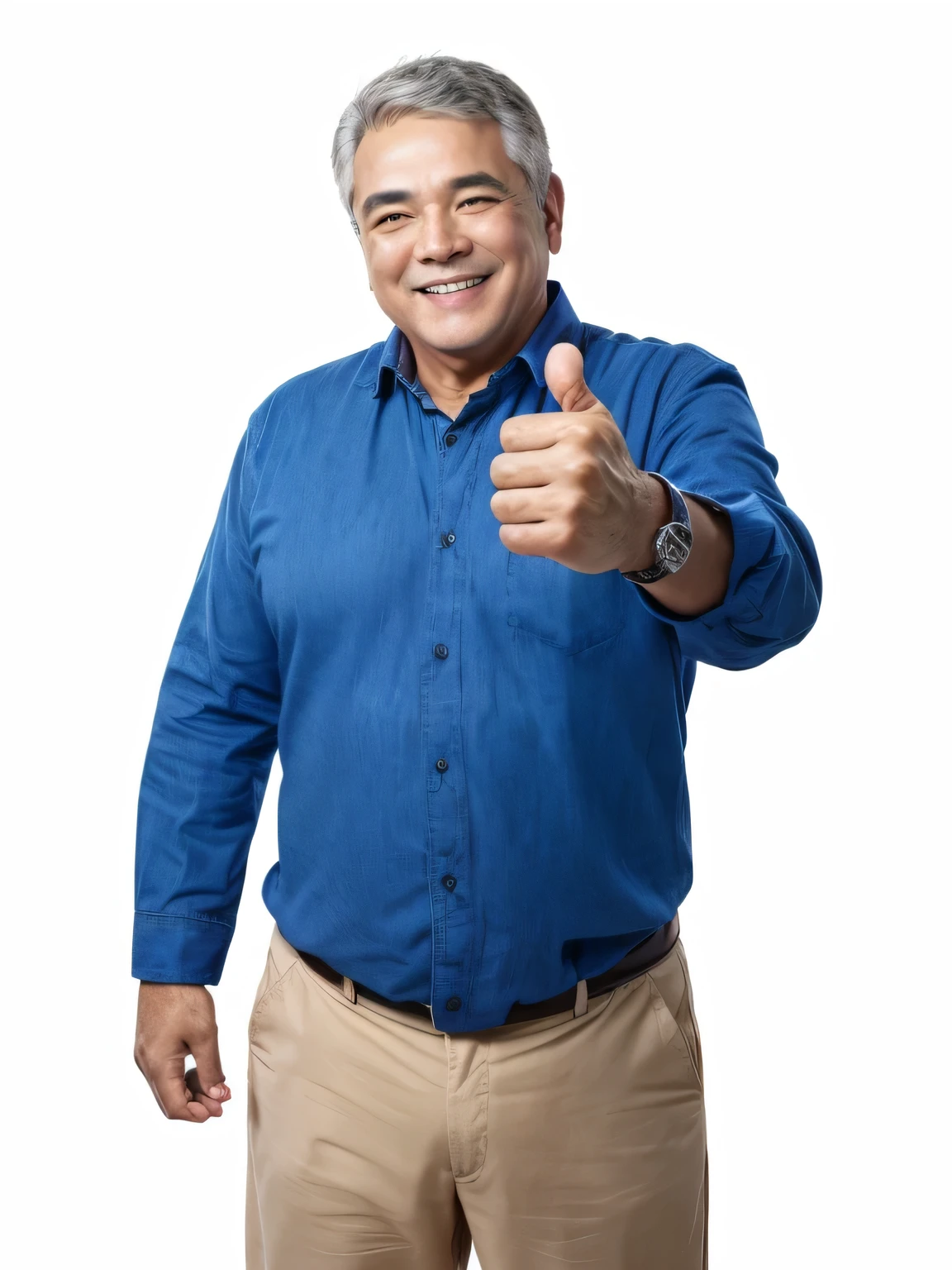 smiling man in red shirt giving affirmative with both hands, giving the affirmative, giving a affirmative to the camera, giving a affirmative, doing a upthumb, affirmative, upthumb, midle age man, by Juan O&#39;Gorman, man in his 40s, satisfied pose, photo of a man, good proportions, with a happy expression