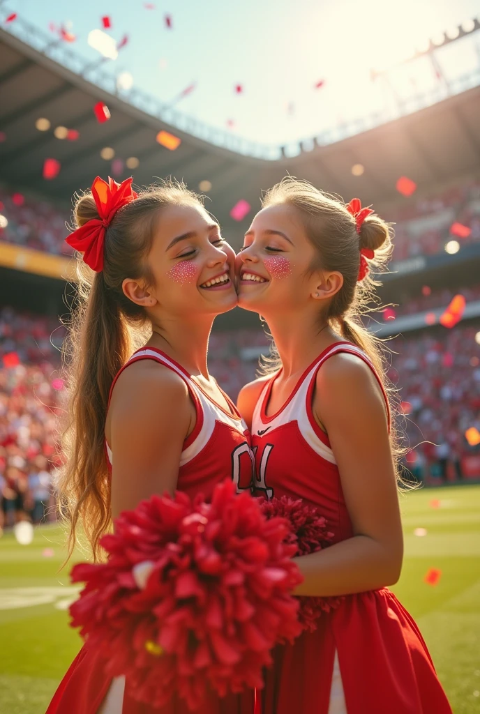 extremely detailed picture of cute cheerleader girls kissing in their panties 