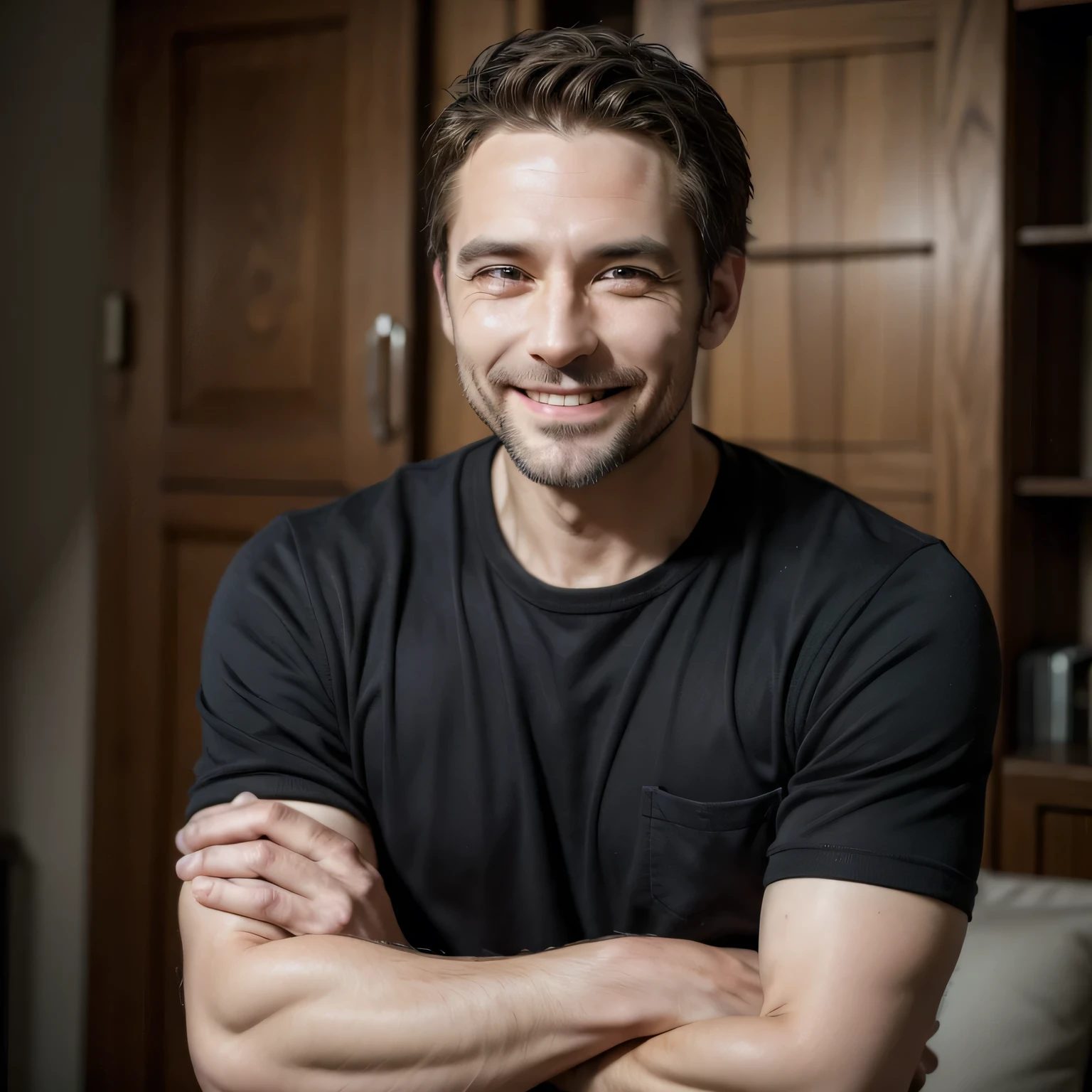 Man with arms crossed, confident, Grinning, 40 year old man