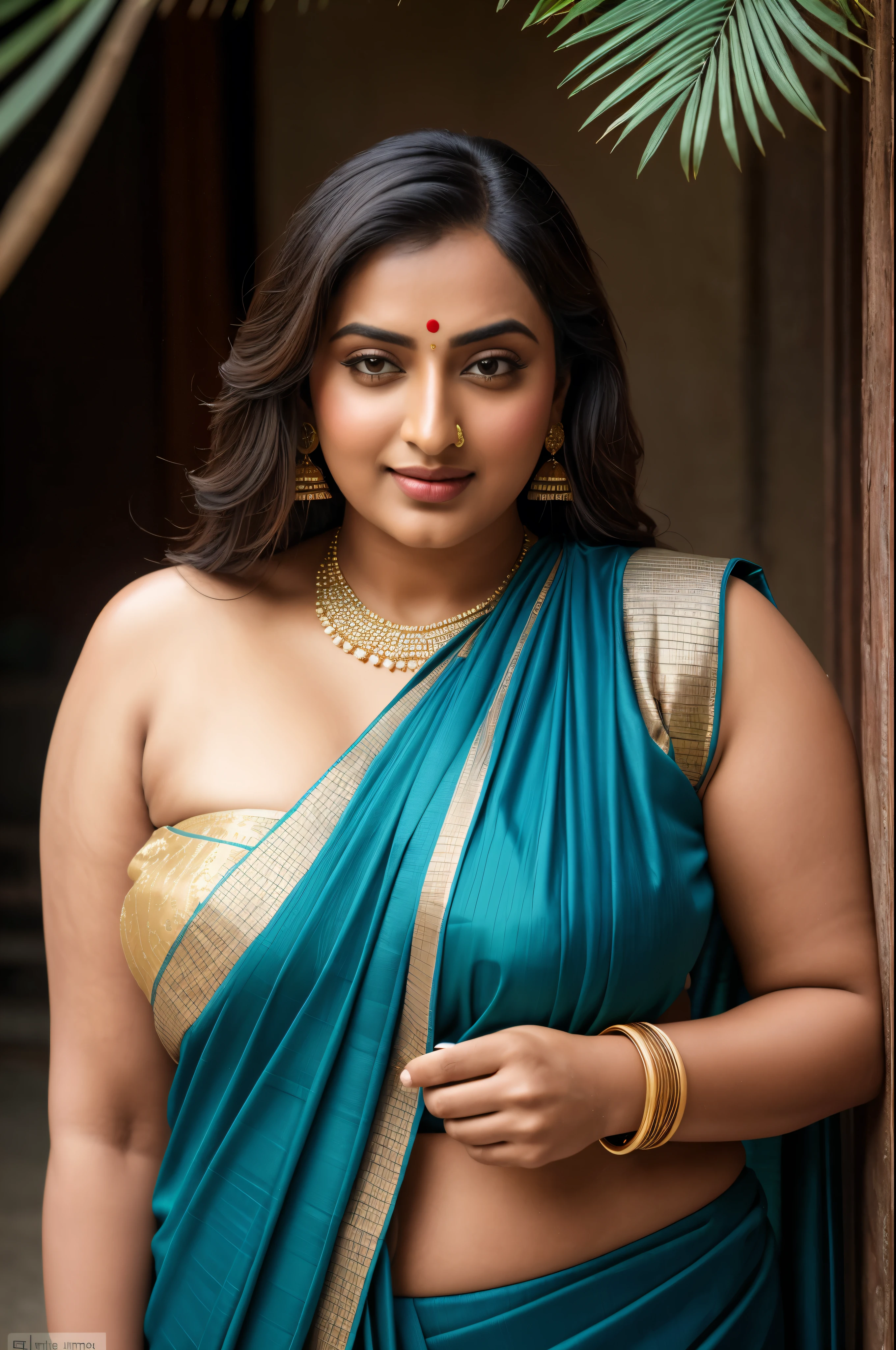 Foto RAW, photorealistic, photography, full body shot, master shot, perfect eyes, goddess like beauty, pierced eyes, perfect thick chubby mallu Desi aunty bhabhi, Wearing a Stanapatta, a chest-band.Saree model, model Photography, Indian saree shoot, Indian traditional wear advertising photography, traditional wear brand shoot, face of Indian actress Sonakshi Sinha, masterpiece, realistic, realism, incredible details, pleasure, photorealism, detailed skin, skin pores, high contrast, photorealistic Artstation 8k HD digital art trend of high definition and detailed realistic skin texture, ultra detail, realistic skin texture, armature, best quality, ultra high definition, (photorealistic:1.4),, high resolution, detail, raw photo, sweat, Re sharp, by Lee Jefferies Nikon D850 Film Stock Photo 4 Kodak Portra 400 Camera F1.6 Lens Rich Color Ultra Real Realistic Realistic Textures Dramatic Lighting Unreal Engine Trending at Art Station Cinestill 800,(pele altamente detalhada: 1.2), 8k UHD, DSLR, soft-lighting, alta qualidade, grain of film, Fujifilm XT3,she didn't like to wear blouse or bra, she is happy to wear only saree, intricate, she hates blouse or bra, detailed hairy armpits, hyper realistic skin, skin pores, skin texture, sweat, veins, juicy deep navel, sexy navel folds,