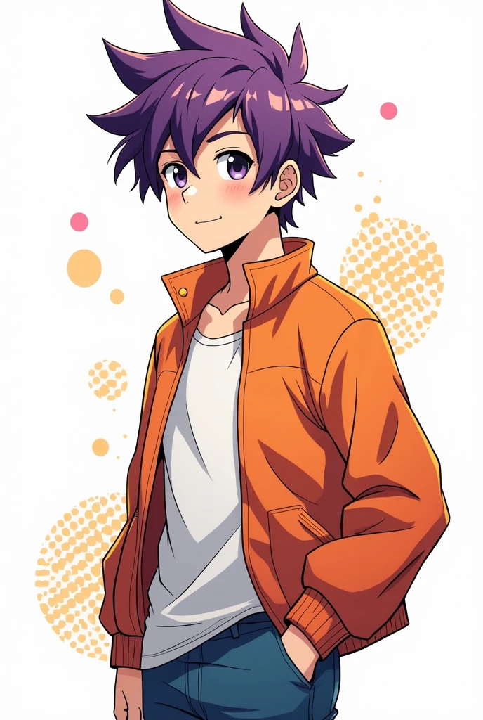 as if a person had drawn roughly, anime, man, neat purple hair, youtube profile, white wallpaper, dot art