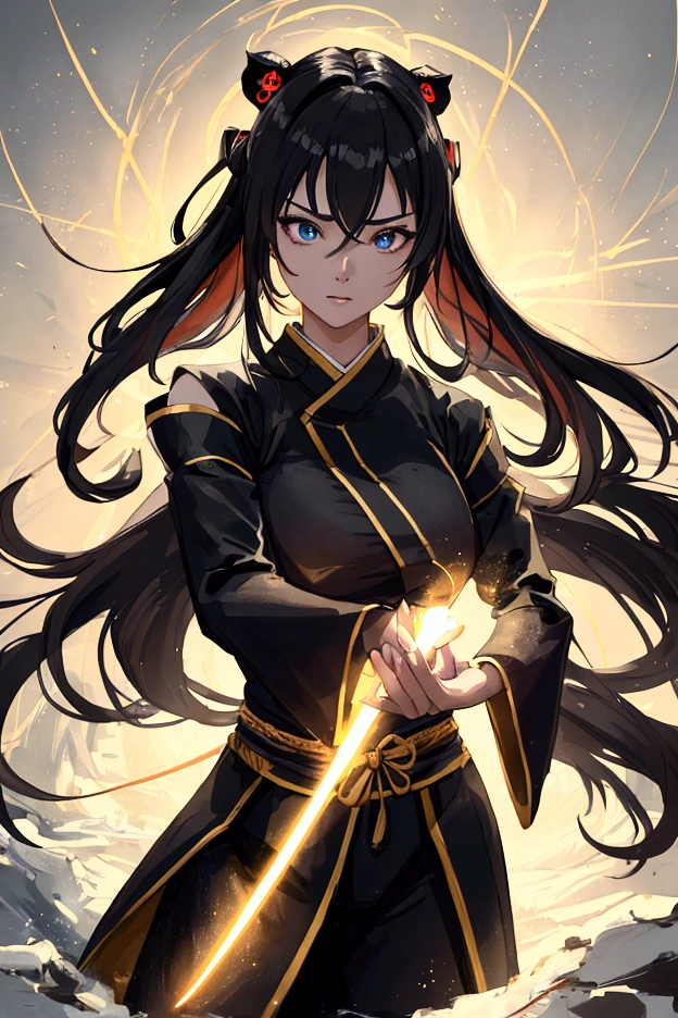 (Highest quality,8k,High resolution, masterpiece:1.2),(Silhouette Art), Very detailed, High resolution, 超High resolution, Studio Lighting, Ultra-fine painting, Sharp focus, Physically Based Rendering, Very detailed説明, Professional, Vibrant colors, Bokeh, Portraiture, Concept Artist, Warm color palette, Dramatic Lighting, Female ninja,Huge Energy,Bursting Light, Ninjutsu, floating, Create darkness, The light is very bright, Darkness surrounds her