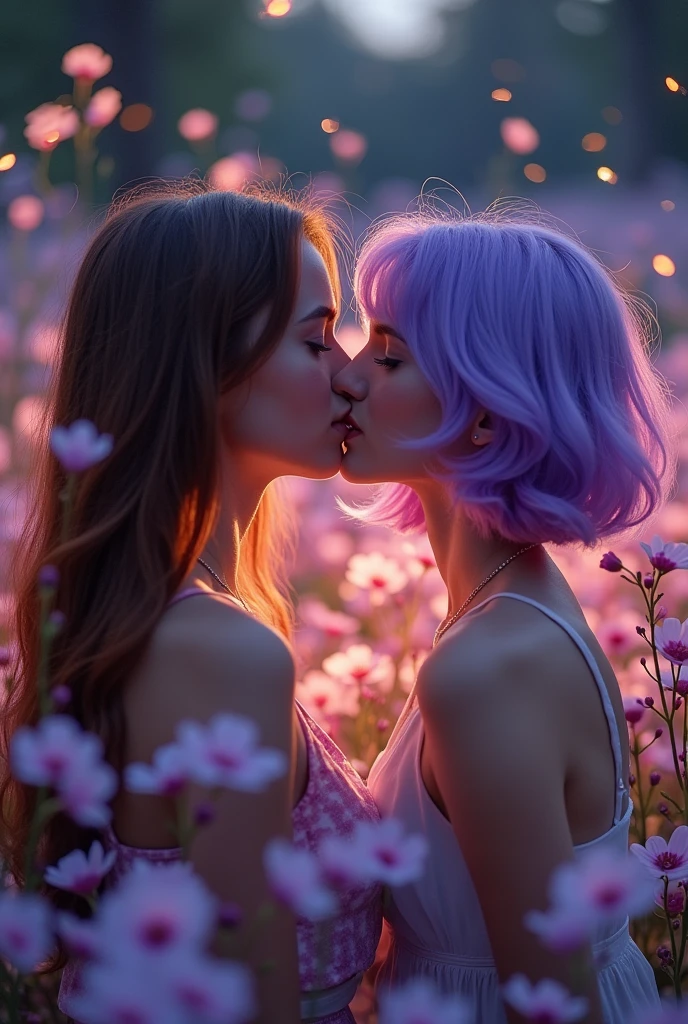 two girls kissing sensually