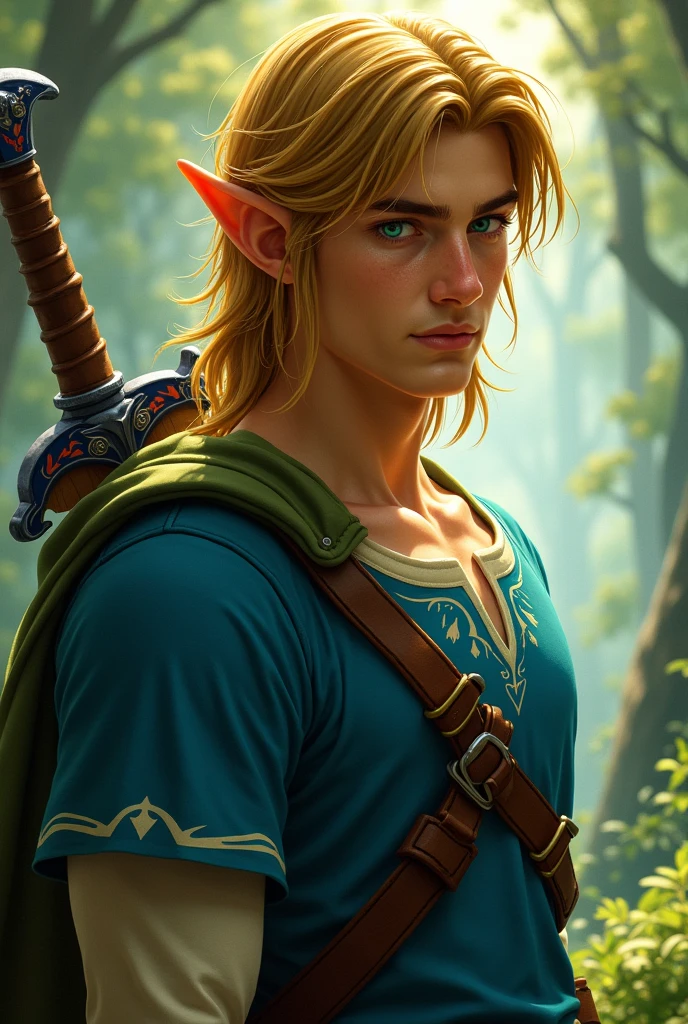 ((masterpiece)), ((best quality)), (detailed), perfect, solo, link, legend of zelda, gorgeous boy, luscious lips, blonde hair, sexy, sexy marked collarbones, (((oiled body))), (((sweated body))), large bulge,