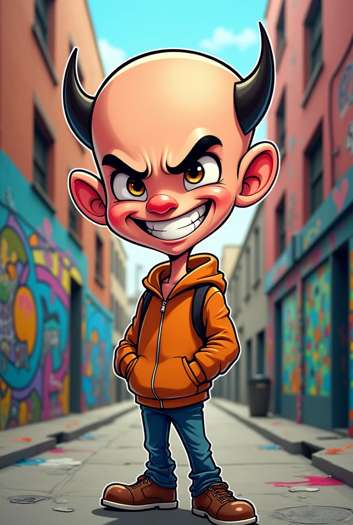 Cartoon of a young bald man, devil smile, cartoon 