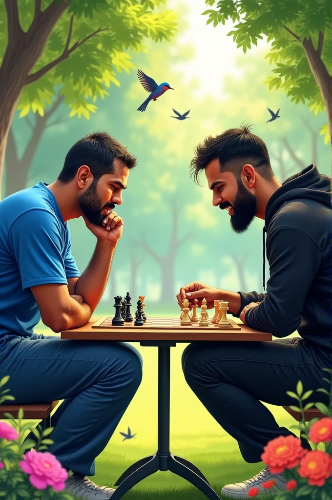 MS Dhoni and Virat Kohli playing chess