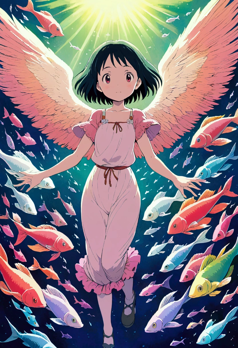 a fish with wings in studio ghibli style anime