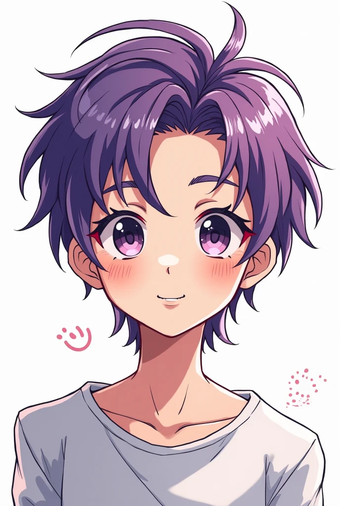 as if a person had drawn roughly, anime, man, neat purple hair, youtube profile, white wallpaper, dot art