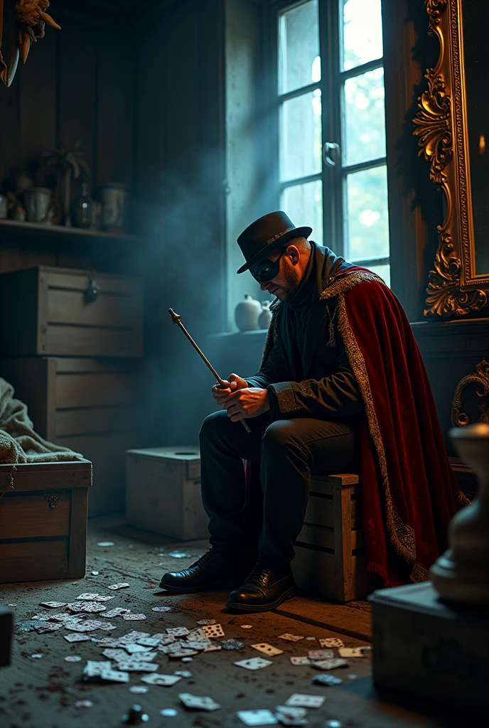 Sad magician hiding his face