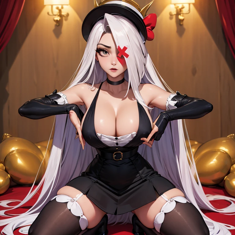 kneeling on bed doggy style, invite for sex(masterpiece, best quality:1.4), absurdres, highres, ultra detailed, beautiful, (secretary), (perfect face, detailed face, beautiful:1.3),(natural breasts, cleavage), collarbone, fingerless gloves, gloves,spaghetti strap top, black pencil skirt, tight, over the knee skirt, hat, elegant secretary outfit, thighhighs, thick thighs, thighs, multiple belts, More detailed 8K.motor irreal:1.4,UHD,La mejor calidad:1.4, fotorrealista:1.4, textura de la piel:1.4, obra maestra:1.8,obra-prima, mejor calidad,objeto Objeto], (detailed face features:1.3),(manos detailed)