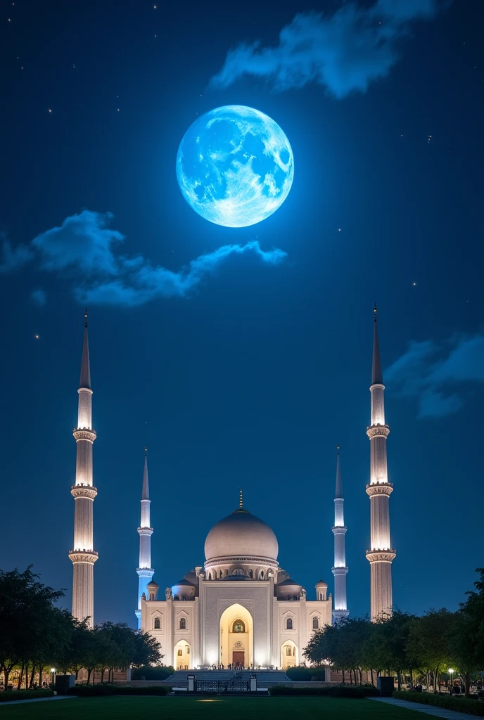 blue moon above faisal mosque in Islamabad, Pakistan 