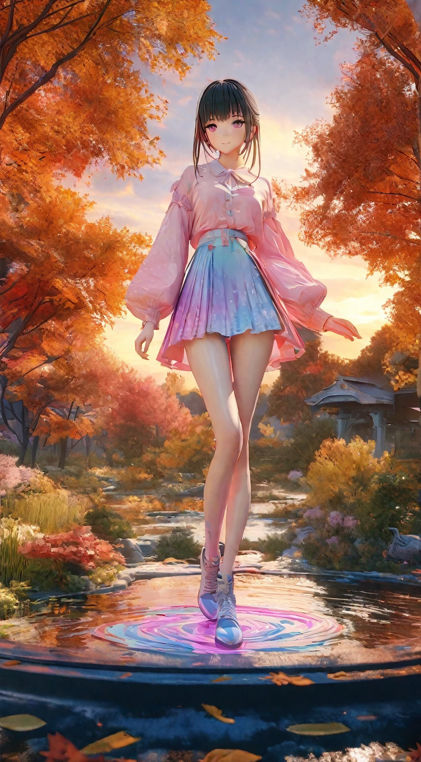 DIY16,best quality, Ultra HD, masterpieces, 8K, Practical, Anime style, 3D Rendering,(Pond in the evening:1.2), (8K, best quality, masterpiece:1.2), (Ultra-high resolution:1.0), Extremely bright design, Soft colors, (ink:1.3), Autumn Lights, High Detail, dramatic, photoPractical painting art