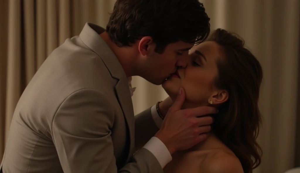 Ethan kissed Emily's neck, smelling the sweet, intoxicating scent of her perfume. She threw her head back, giving him more access as her hands pulled him even closer.